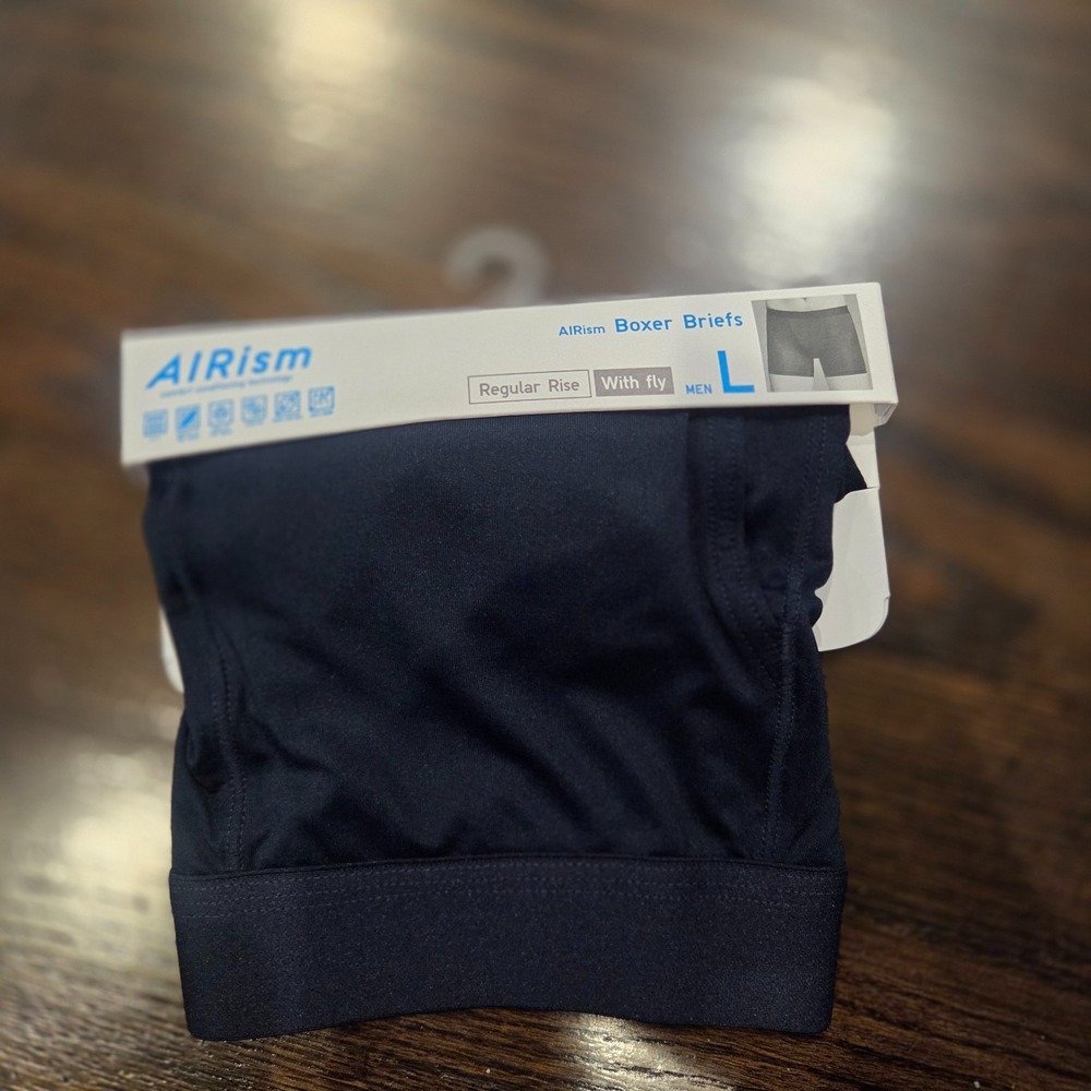 UNIQLO AIRism Men's Boxer Briefs Size L Black Regular Rise With Fly NWT